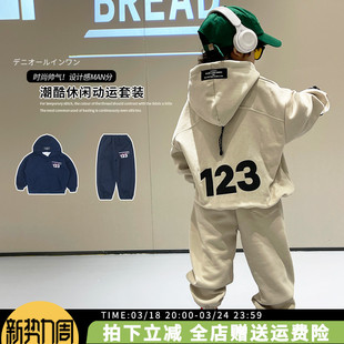 男童运动套装春季2024新款儿童装帅气连帽卫衣服宝宝休闲两件套潮