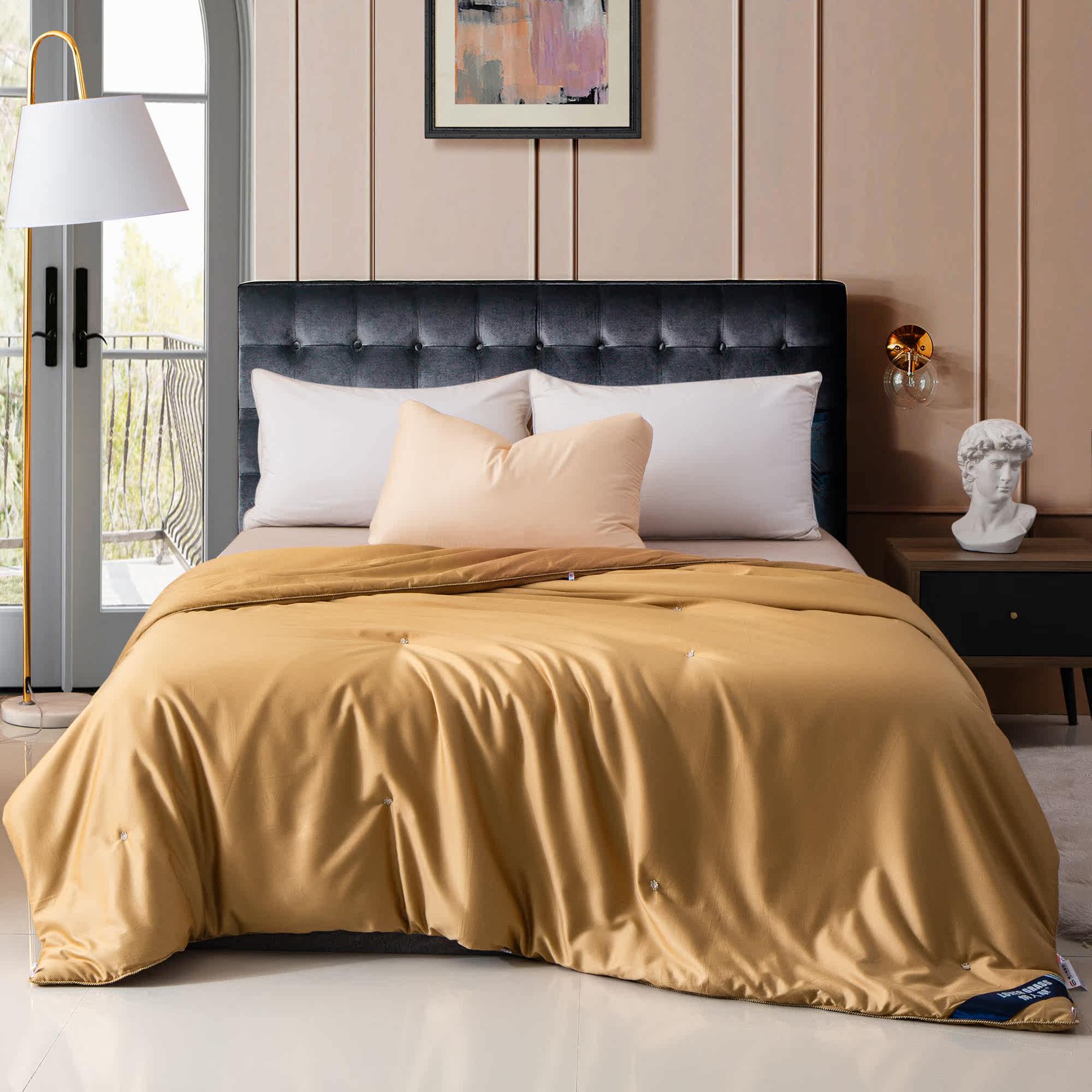 情人草家纺80s贡缎黄金茧蚕丝被100%双宫黄金桑蚕丝贡缎纯色双人