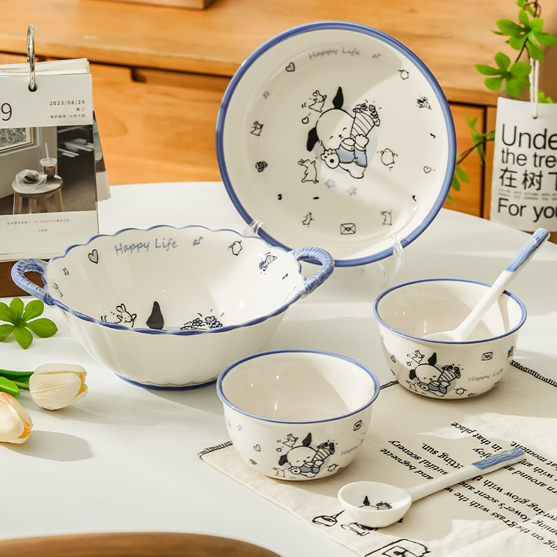 家用餐具碗碟套装创意陶瓷中式风简约陶瓷碗盘筷组合釉下彩
