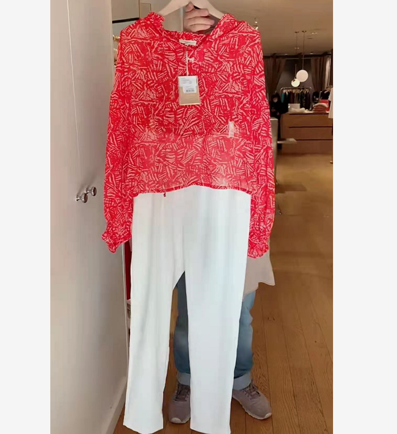 法国suncoo红色雅致纹路潮酷舒适翻领衬衫