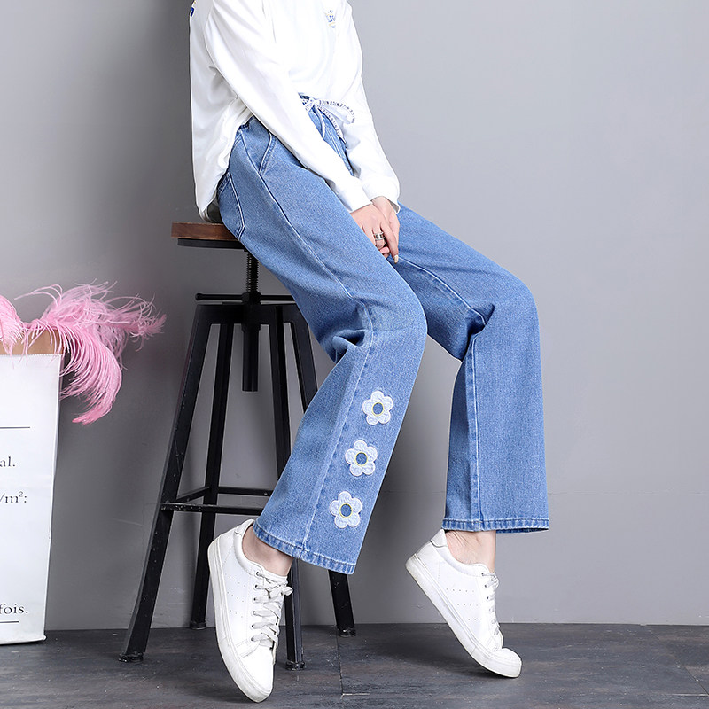 少女孩牛仔阔腿裤大童11宽松12青少年13初中小学生15岁宽腿直筒裤