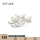 DFuse迪芙斯2024夏新款方头立体蝴蝶钻链拖鞋时装凉鞋DF42110374