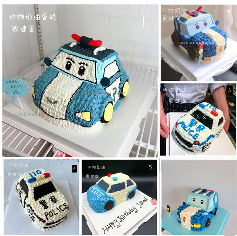 定制网红款小男孩警车汽车动物奶油水果生日蛋糕苏州同城配送