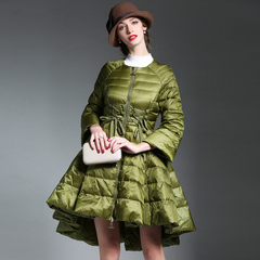 衣符邦妮2016冬季新款高端保暖修身显瘦军绿色中长款羽绒服女0313