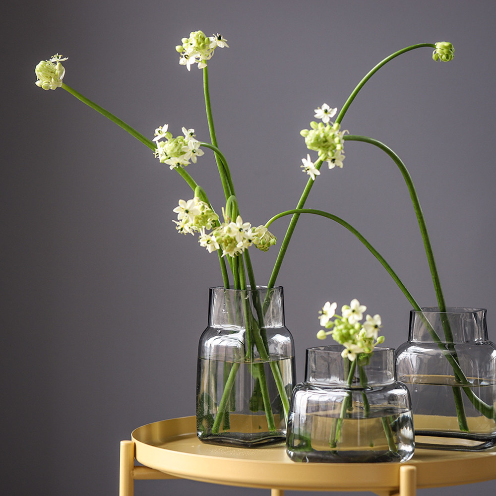 ins风方口轻奢风网红北欧风玻璃花瓶样板间插花花器家居软装饰