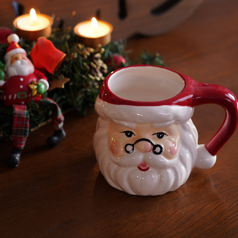 圣诞节礼物 出口欧式浮雕创意圣诞老人陶瓷水杯 造型咖啡杯礼物