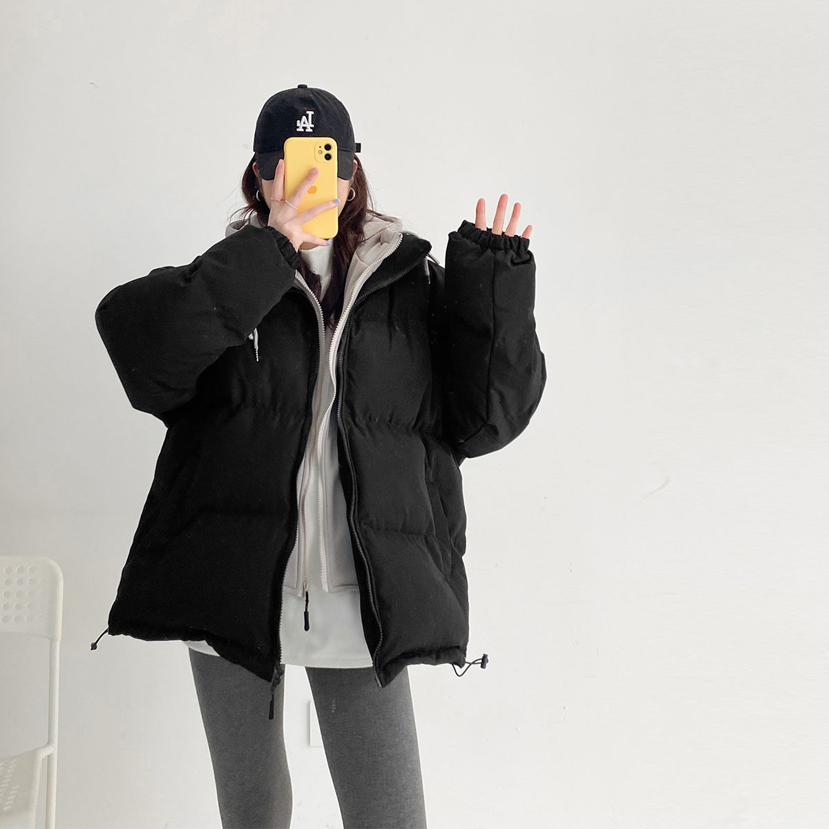 金大班运动风减龄粉色连帽加厚棉衣服袄子外套女2020冬季新款幻彩