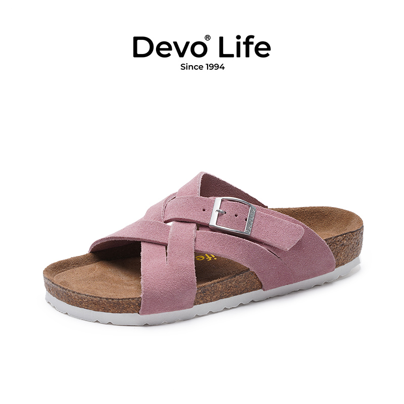 DevoLife软木拖鞋时尚休闲平底夏季简约学生一字凉拖女23012