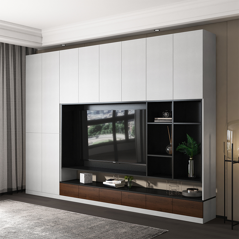 定做背景墙柜满墙电视柜书柜一体组合客厅整体现代简约储物多功能