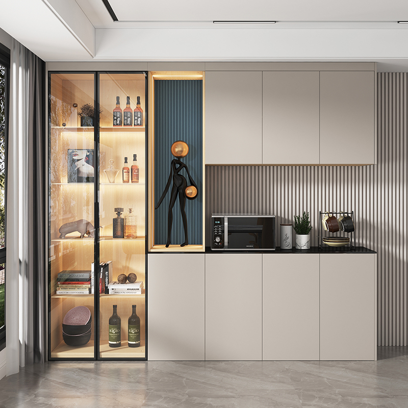 餐厅现代简约餐边柜窄轻奢高档酒柜原创见光板设计支持定制环保板材