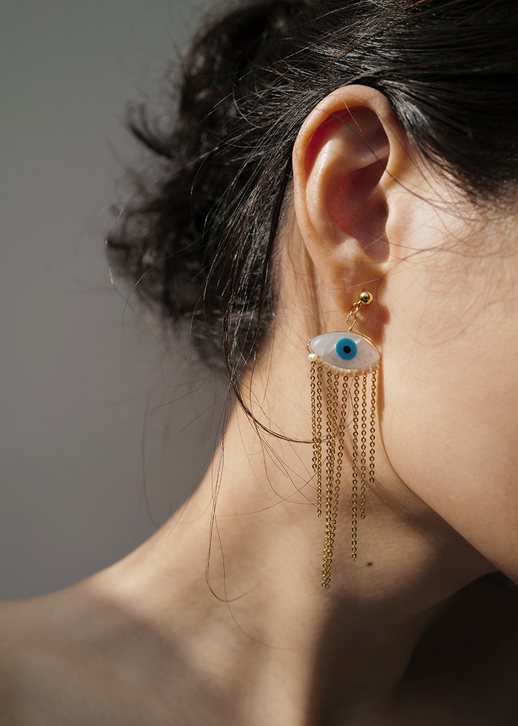 dan studios情人眼「lovers eye」原创天然贝壳14k包金流苏