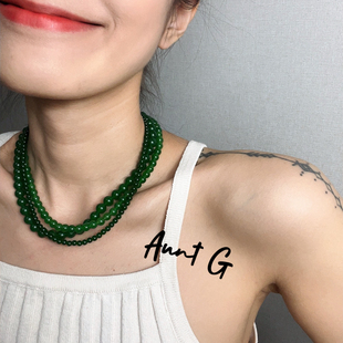 G阿姨国风气质新中式时髦复古显白绿色玛瑙串珠项链锁骨链女配饰
