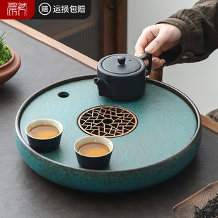 陶瓷干泡茶盘小型家用功夫茶具现代圆形储水式壶承干泡台沥水托盘