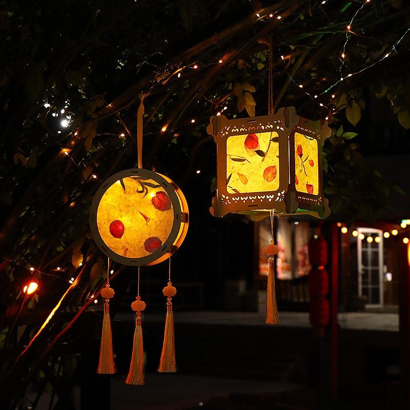 中秋节灯笼diy材料包儿童手提发光花灯幼儿创意古风汉服手工宫灯