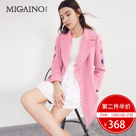 曼娅奴商场同款2017冬装新款欧美时尚中长款毛呢大衣女装呢子外套