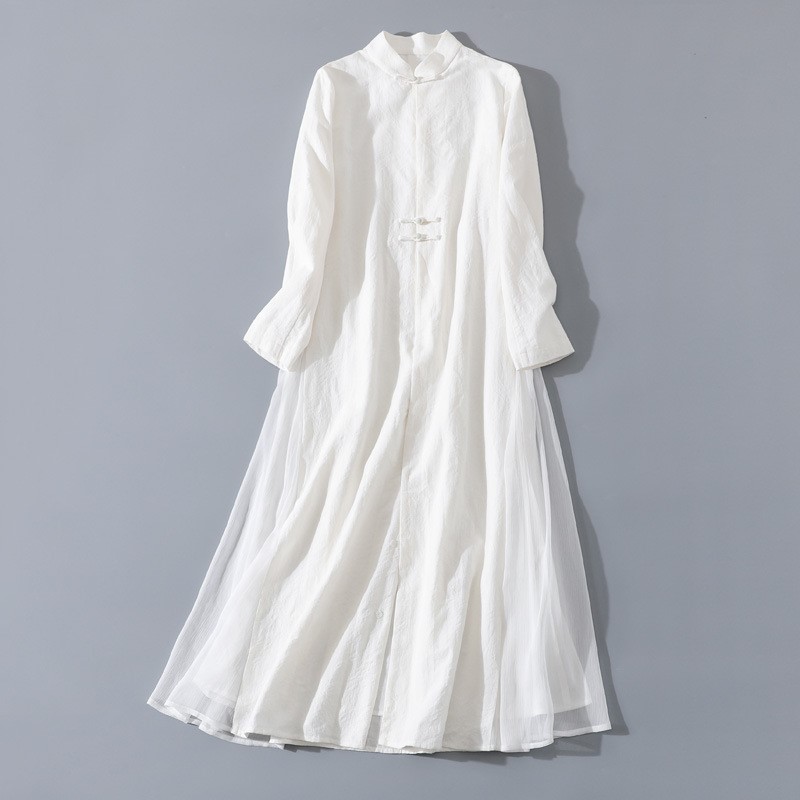 中国风僧袍居士服佛系禅意秋冬唐装茶道服装女茶艺师仙气白色外披