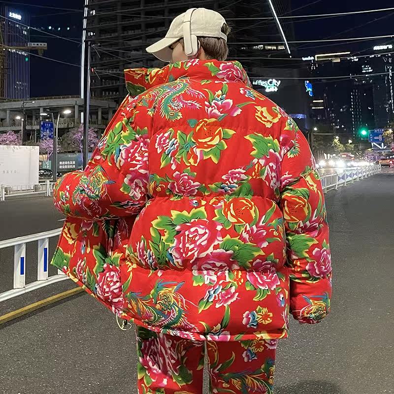 中国风男装东北大花棉袄冬季中式唐装外套复古装棉服民族国潮棉衣