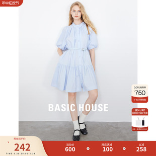 Basic House/百家好衬衫连衣裙女夏季新款中长款短袖蛋糕裙