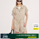 Basic House/百家好欧若风棉麻工装连体服女2025夏季收腰连衣短裤