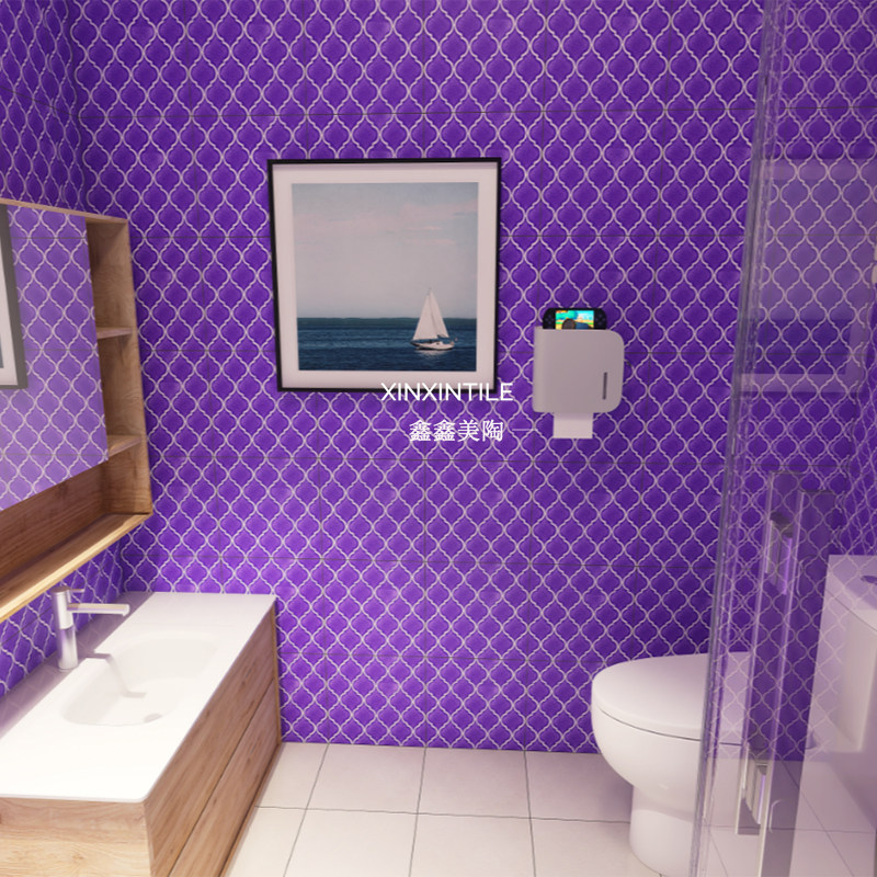 紫色抛晶砖釉面背景墙面砖吧台酒店玄关厨房卫生间阳台餐厅拼花砖