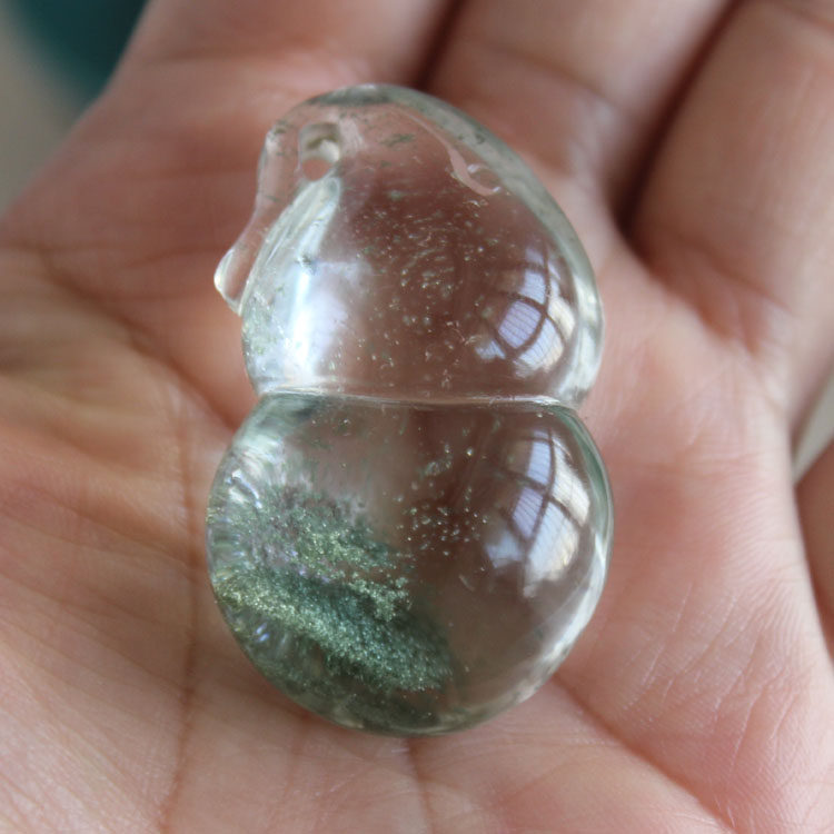 水玉冰魄天然绿幽灵雕刻葫芦吊坠 毛衣链 项坠送吊坠绳实物