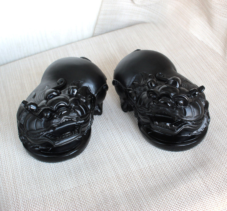 水玉冰魄天然全黑乌金黑曜石貔貅摆件磨砂面家居办公实物一对胖