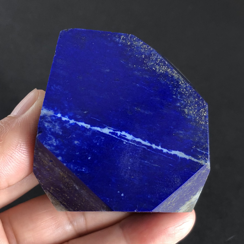 水玉冰魄天然青金石切面摆件艳蓝打磨抛光把玩手把件本色原石