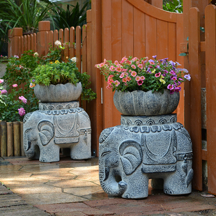 小院子景观民宿园林造景户外中式庭院花园布置大门口大象装饰摆件