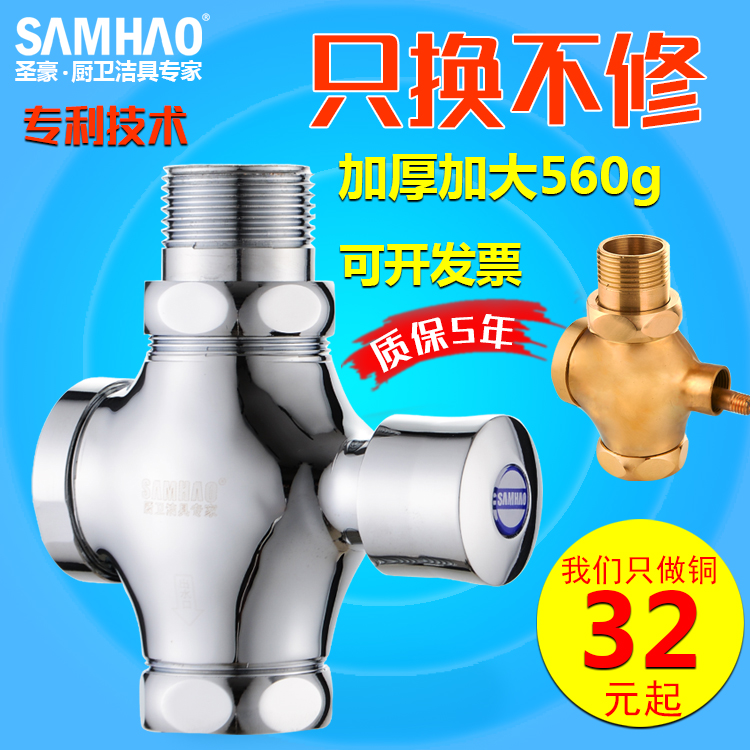 全铜 蹲便器冲水阀 便池手按式大便冲洗阀门厕所开关卫生间延时阀