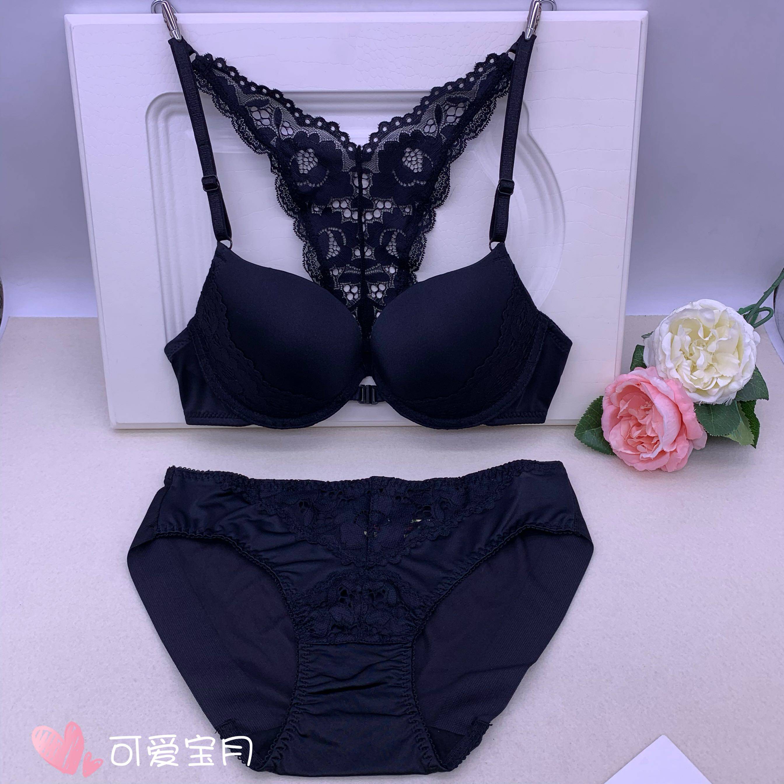韩国lalingerie前扣美背性感内衣女聚拢光杯蕾丝薄款文胸套装现货