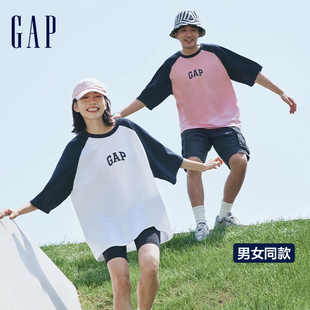 Gap男女装2024夏季新款LOGO撞色插肩袖短袖T恤宽松休闲上衣544461