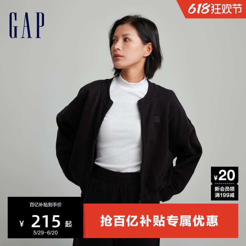 Gap女装春秋LOGO碳素软磨抓绒