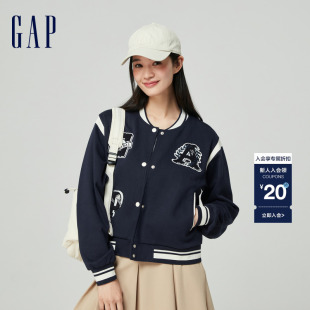 Gap女装2024春季新款纯棉撞色贴布绣logo棒球服学院风外套872711