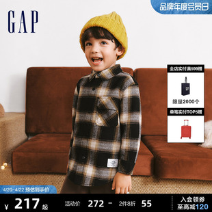 Gap男幼冬季加绒柔软格纹翻领衬衫儿童装时髦洋气休闲上衣837036