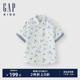 Gap男童2024夏季新款纯棉满印花衬衫儿童装度假风短袖上衣466149