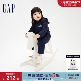 Gap婴儿冬季LOGO熊耳一体式连体衣儿童装可爱外出运动爬服837102