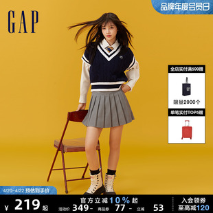 Gap女装2024春夏新款百搭简约学院风弹力百褶迷你裙短裙876121