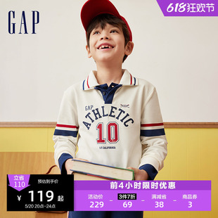 Gap男童2024春季新款logo数字撞色条polo衫儿童装长袖T恤890483