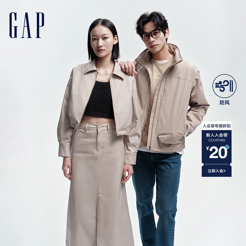 Gap女装春季2024新款LOGO纯色口袋短款翻领防风夹克外套431560