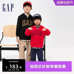 Gap男女童春季洋气龙鳞LOGO法式圈织连帽衫微弹运动卫衣857492