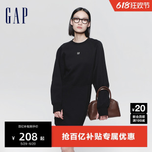 Gap女装2024春季新款logo简约拼接长袖圆领连衣裙卫衣裙430319