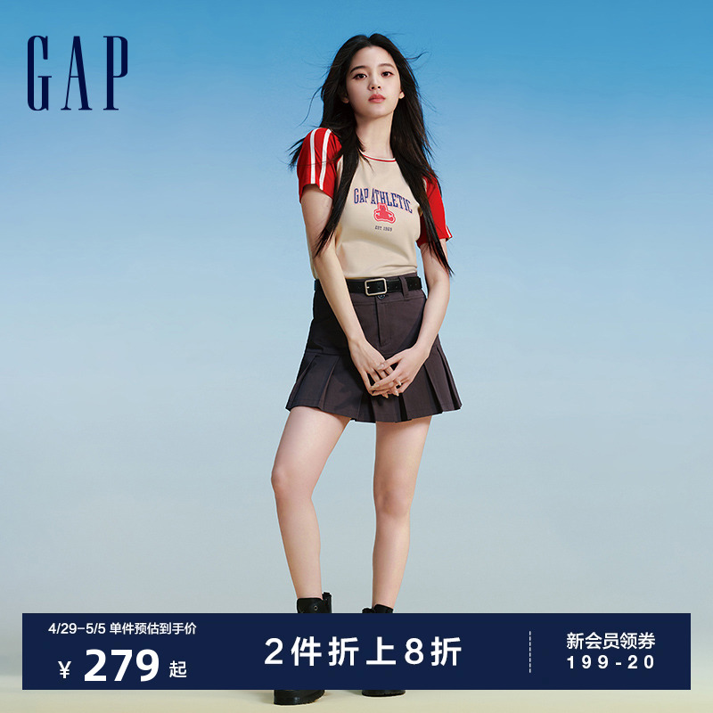 【欧阳娜娜同款】Gap女装2024夏季新款百褶迷你裙运动短裙464949