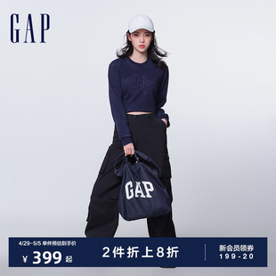 【欧阳娜娜同款】Gap女装2024春季抽绳长筒阔腿中腰工装裤872632