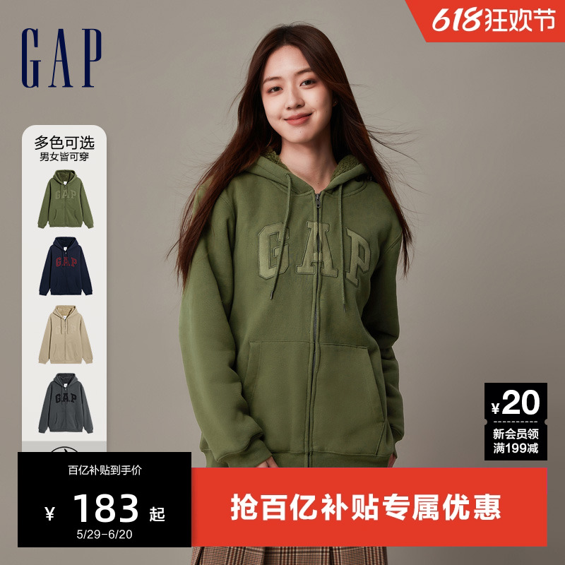 Gap男女装春秋LOGO仿羊羔绒宽