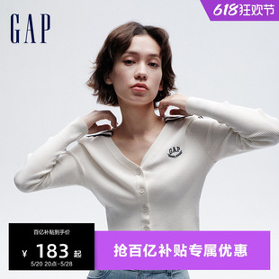 Gap女装2024春季新款刺绣logo海军领撞色针织开衫修身上衣890003