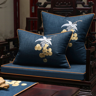 新中式红木沙发坐垫防滑实木家具罗汉床垫子四季通用棉麻座垫定制
