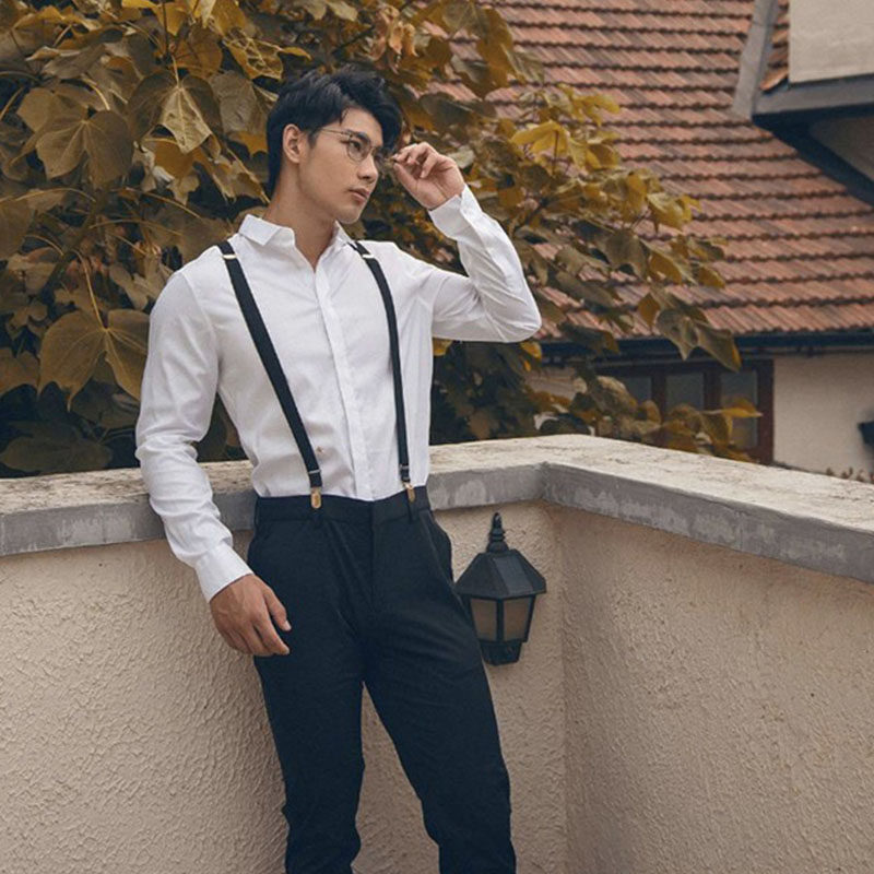 男士背带衬衫西装西裤夹吊带复古英伦