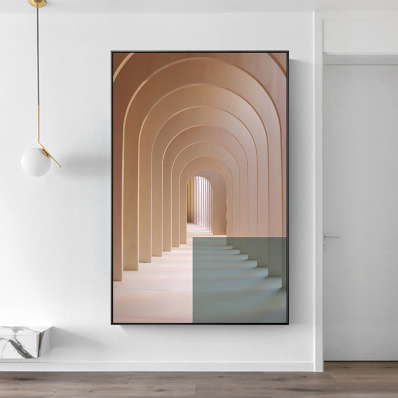 入户玄关装饰画现代简约竖版客厅空间长廊挂画视觉延伸感建筑走廊