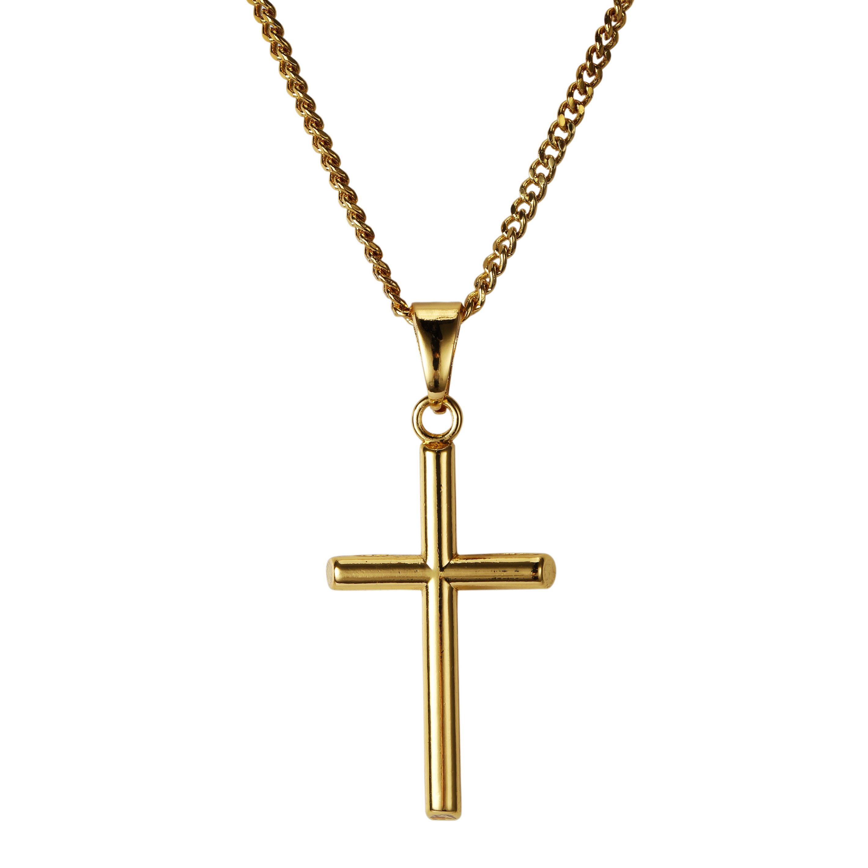 欧美潮牌18k真金电镀男女毛衣链嘻哈饰品纯铜十字架t桖百搭小项链