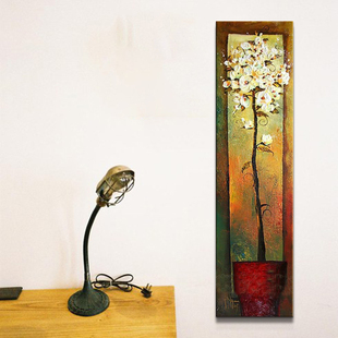 现代手绘油画客厅装饰画卧室无框画壁画玄关厚油长条竖版画花m85